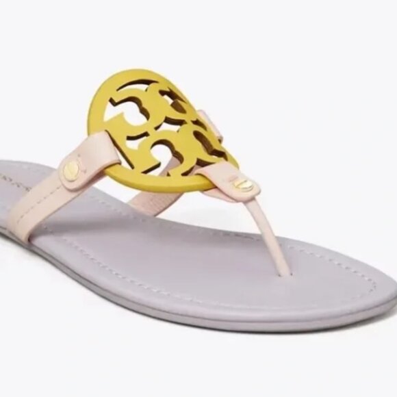NWT Tory Burch Leather Miller Sandal   spring lavender / light pink / zesty lime - Picture 3 of 5